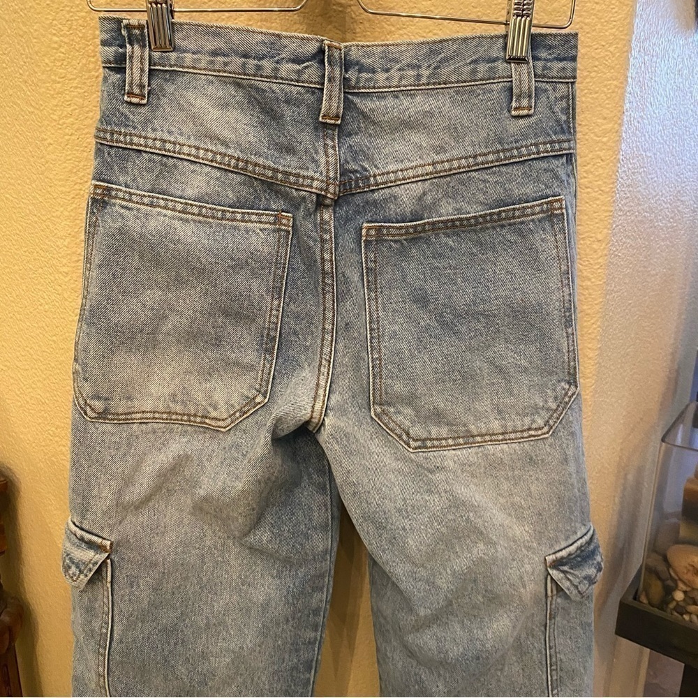 J. GALT Brandy Melville Light Blue Cargo Wide Leg Baggy Jeans Size Small - Picture 6 of 9